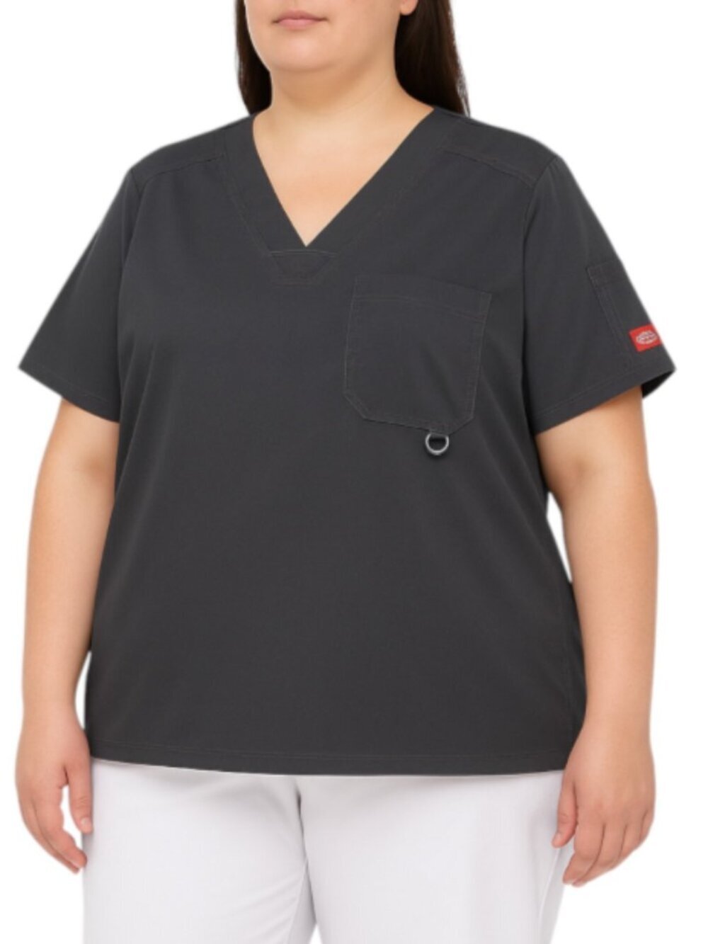 Dickies Plus Size 2XL Black Scrub Top V-Neck Bungee Pocket Utility Logo